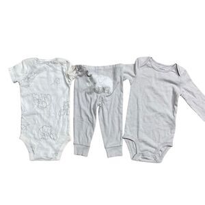 NWT Carter’s Baby Boy Girl 3-Piece Elephant Outfit Size 9M Neutral Stripe Set